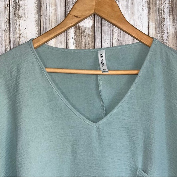 Zenana V Neck Woven Airflow Dolman Short Sleeve 3X Blue Grey - Picture 6 of 7